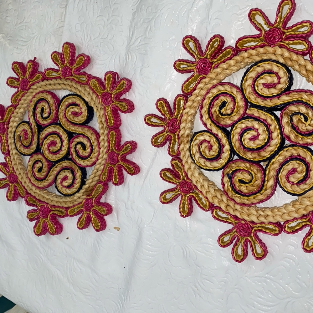 Colorful Boho 1970’s Vintage Trivets Wall Hangings